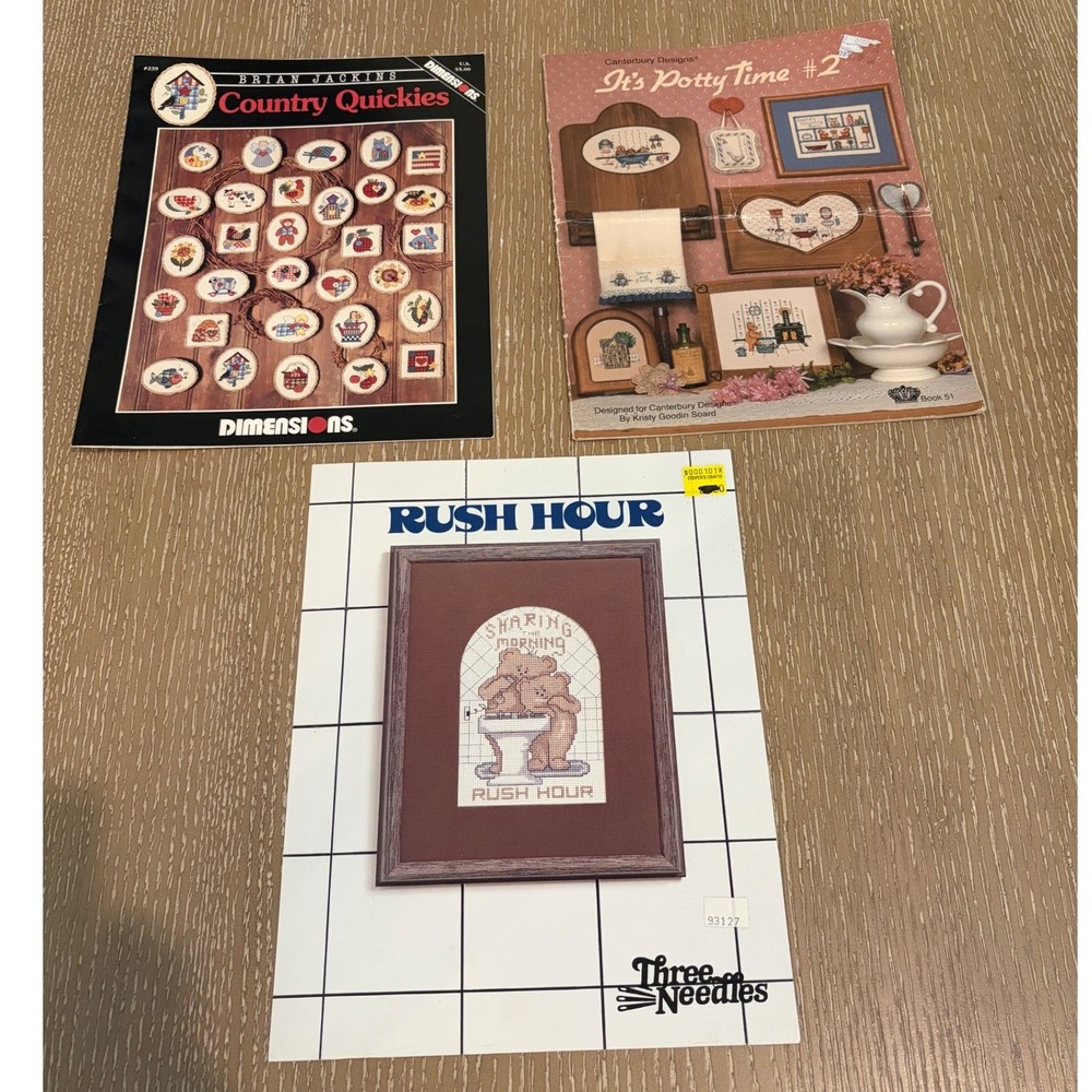 Vintage Cross Stitch Pattern Book Lot Country Quickies Potty‎ Time Rush Hour